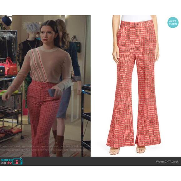 Alice + Olivia Dylan High Waist Wide Leg Pant Heart Flower Cherry SZ 8 - Picture 1 of 8